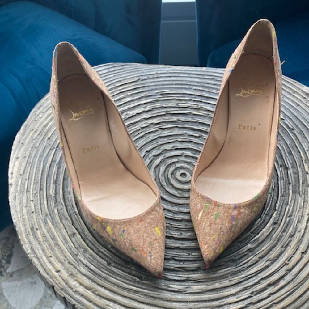 Christian Louboutin - Multi-colored Cork Shoes with Metallic Heels, Size 38.5